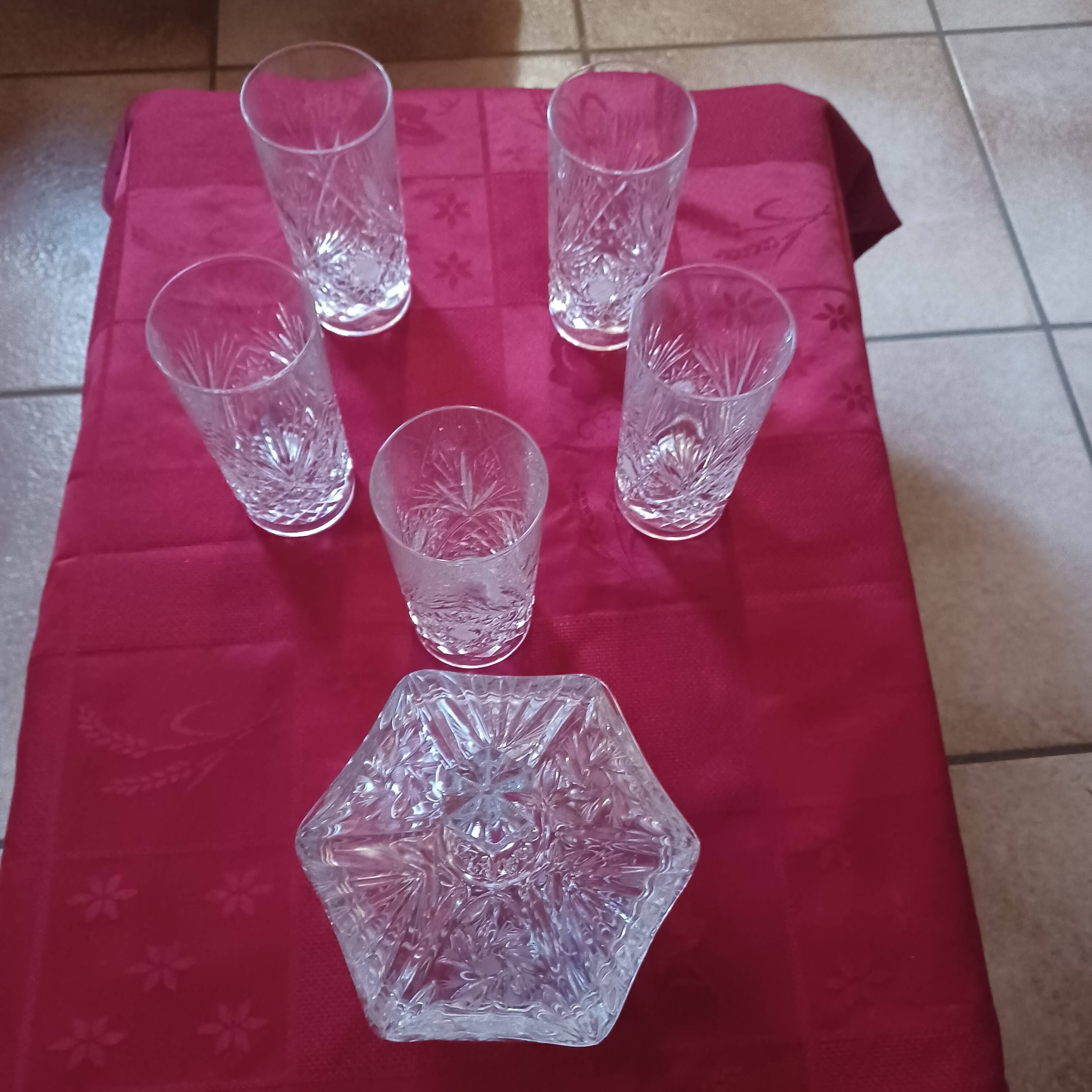 Small baccarat orangeade glass with candy dish.