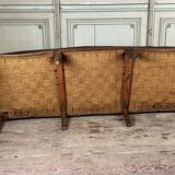 Napoleon III style bench in carved walnut, synthetic leather circa 1880