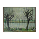 Landscape painting riverside 1964 vintage M. Fargette