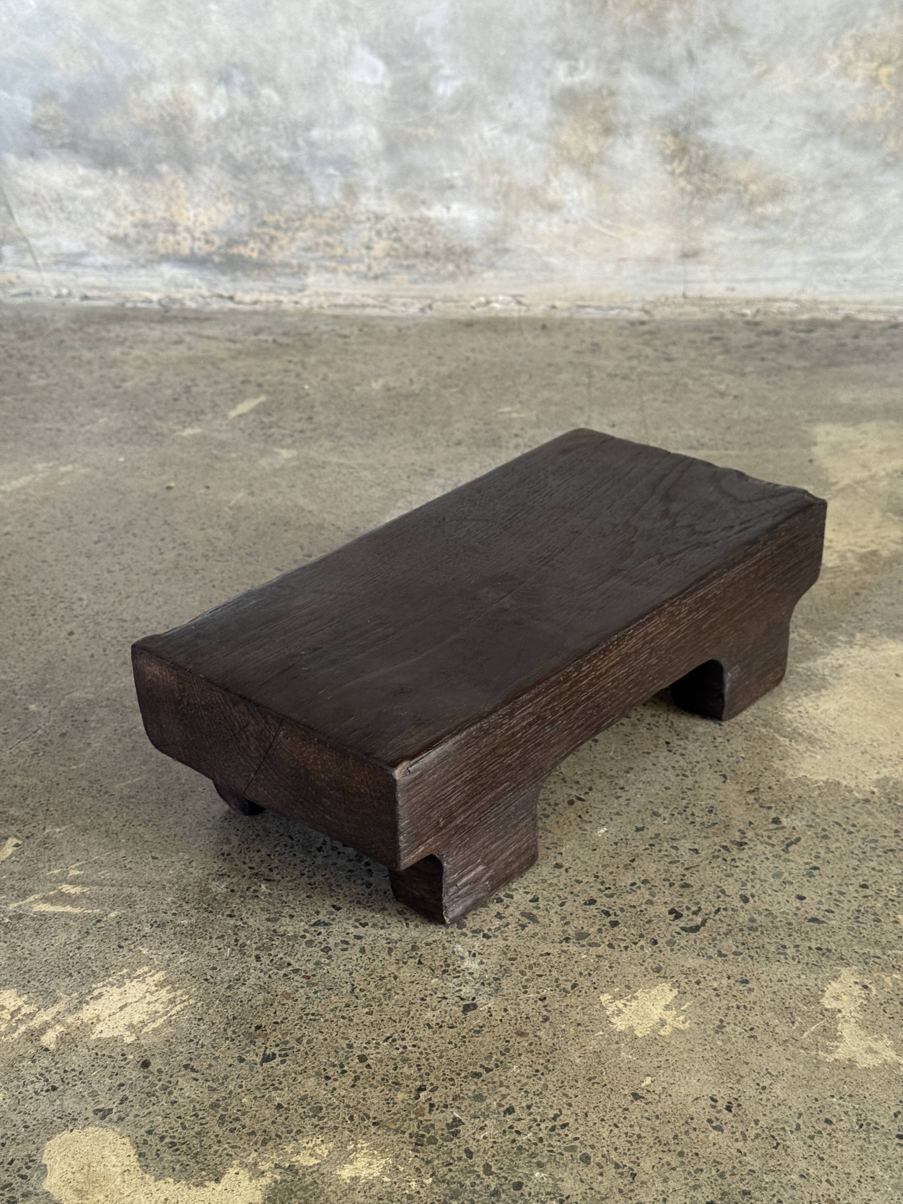 Small stool, black solid teak accent stool wabi-sabi L30 W8.5 H6.