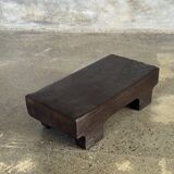 Small stool, black solid teak accent stool wabi-sabi L30 W8.5 H6.