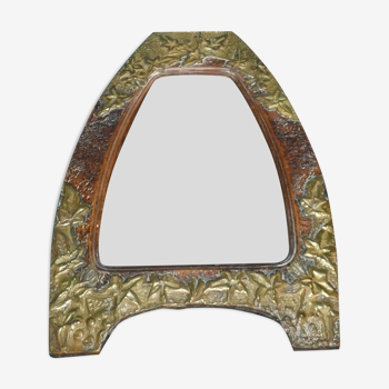 Mirror wood and appliques of brass repelled circa 1900 art nouveau france