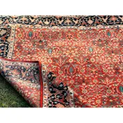 Hand-Knotted Area Rug with Floral Design, Red Wool Carpet for Living Room