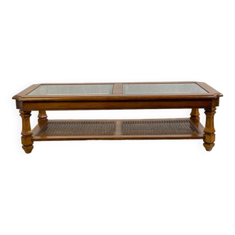 Table basse en bois verre et cannage