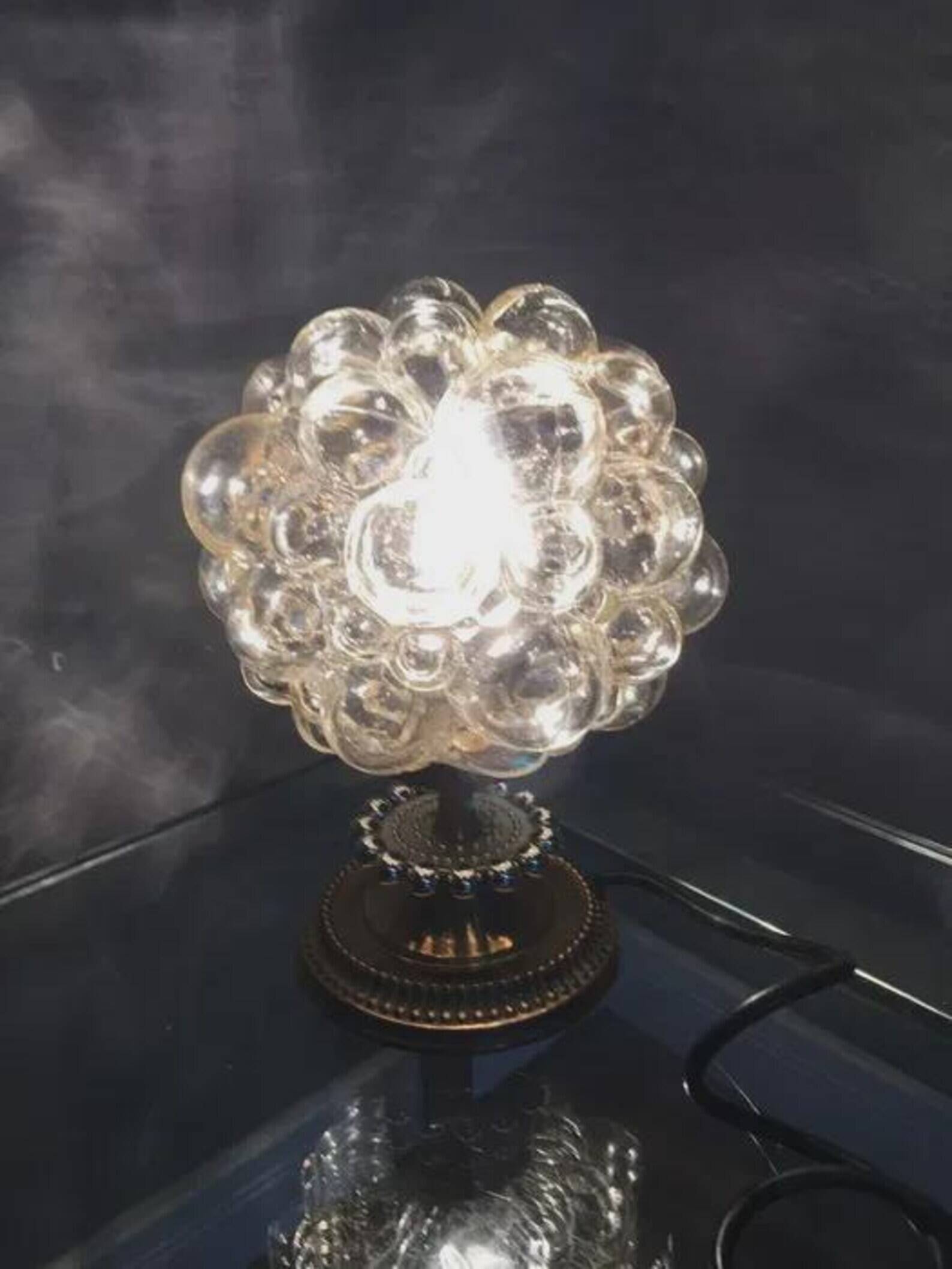Vintage Helena Tynell Bubble Glass Lamp Brass Base Glashütte Limburg 1960