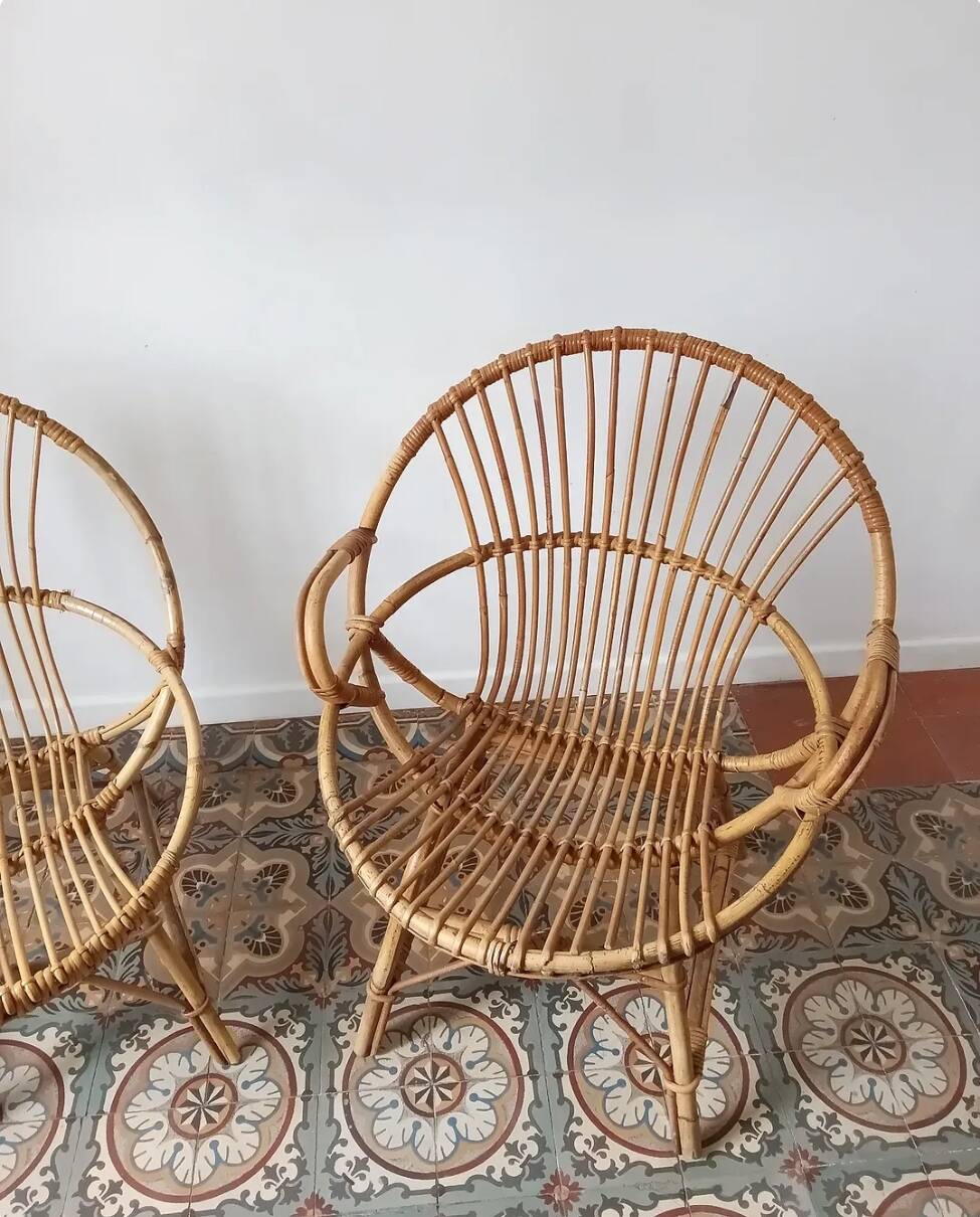 Trio de fauteuils rotin vintage