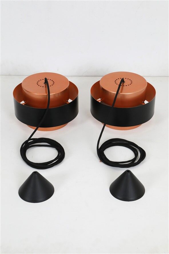 Set of 2 Fog & Mørup / Jo Hammerborg “Juno” pendant lamps / Mid-century Danish modern design / Copper / 1960s / 1970s