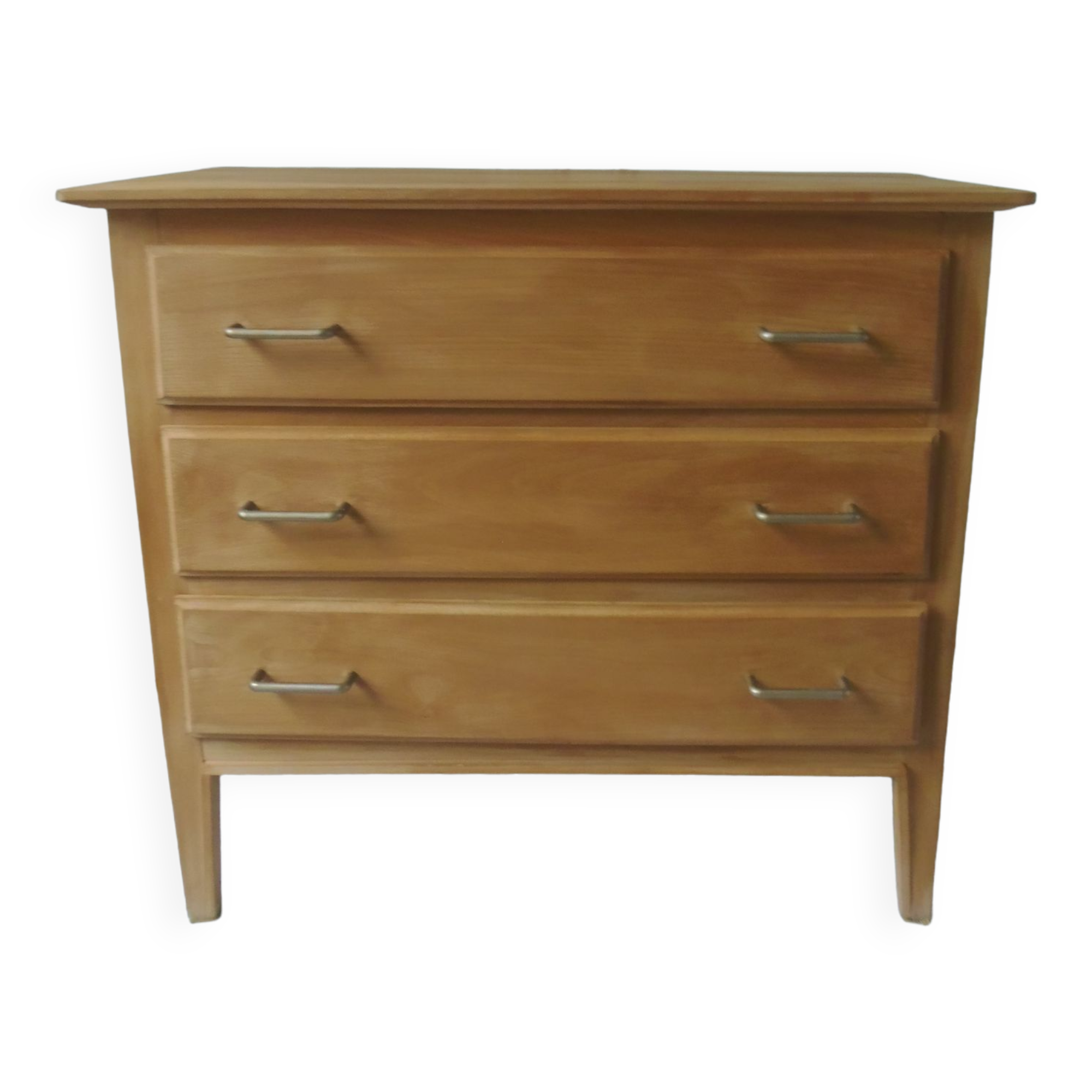 Commode vintage des années 60 à 3 tiroirs avec pieds compas.
