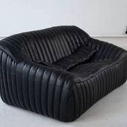 2-Seater Sofa Cinna Ligne Roset in Black Leather Attributed to Annie Hieronimus, 1970s