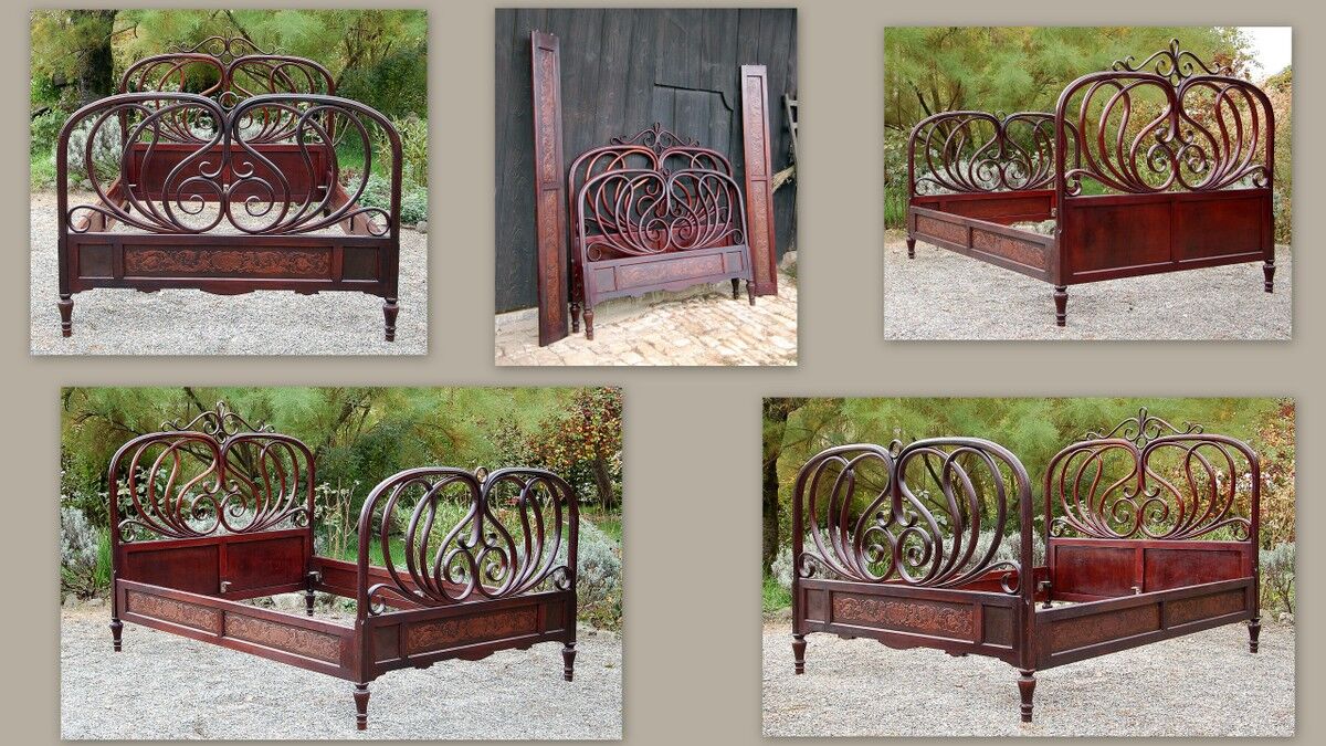 Art nouveau bed in curved wooden J-J Kohn 1900 ca