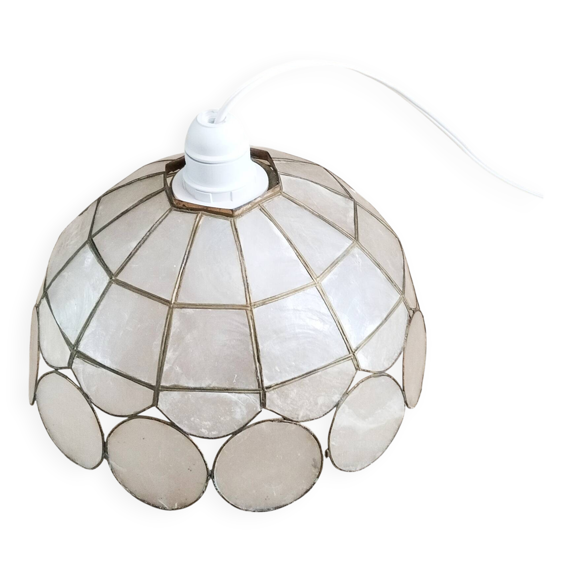Mother-of-pearl and brass pendant light