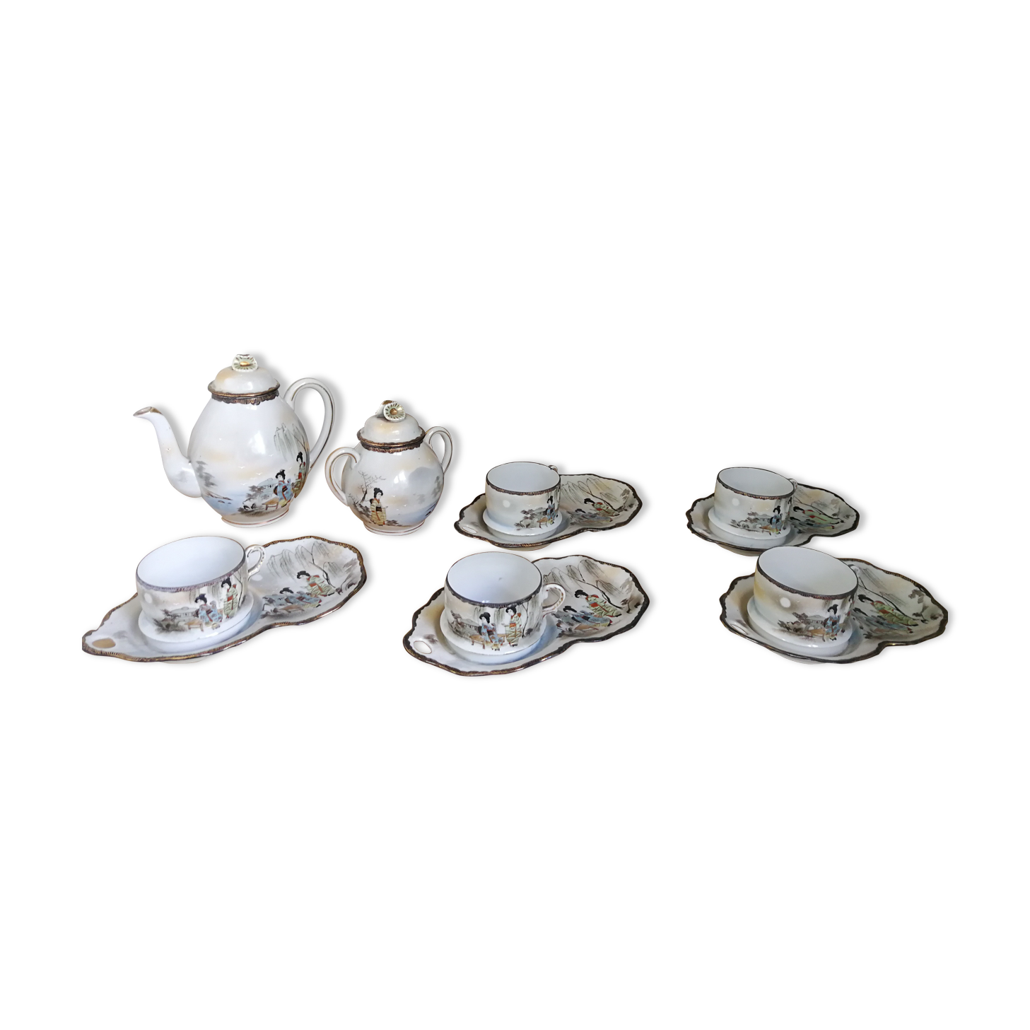 Japanese kutani tashiro eggshell porcelain tea set