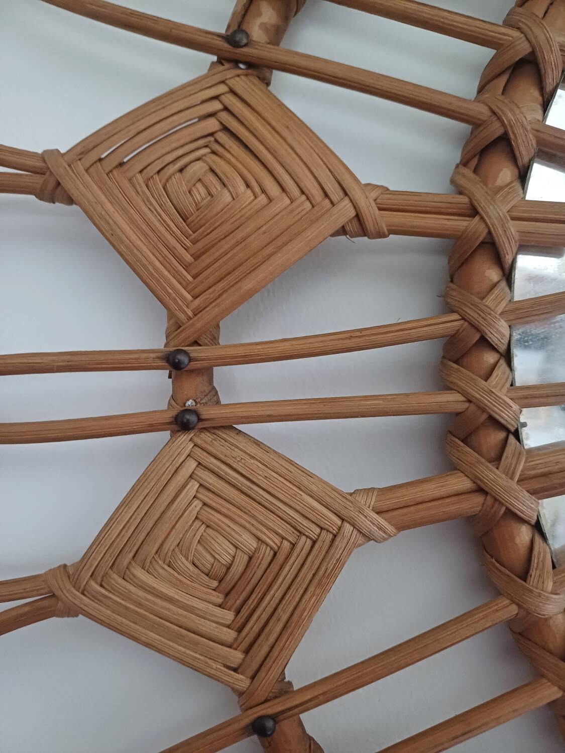 Large rattan sun mirror from the 50s/60s