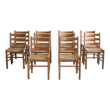 Set of 10 dining chairs in pine with sea grass seats, Danish design from the mid-20th century.