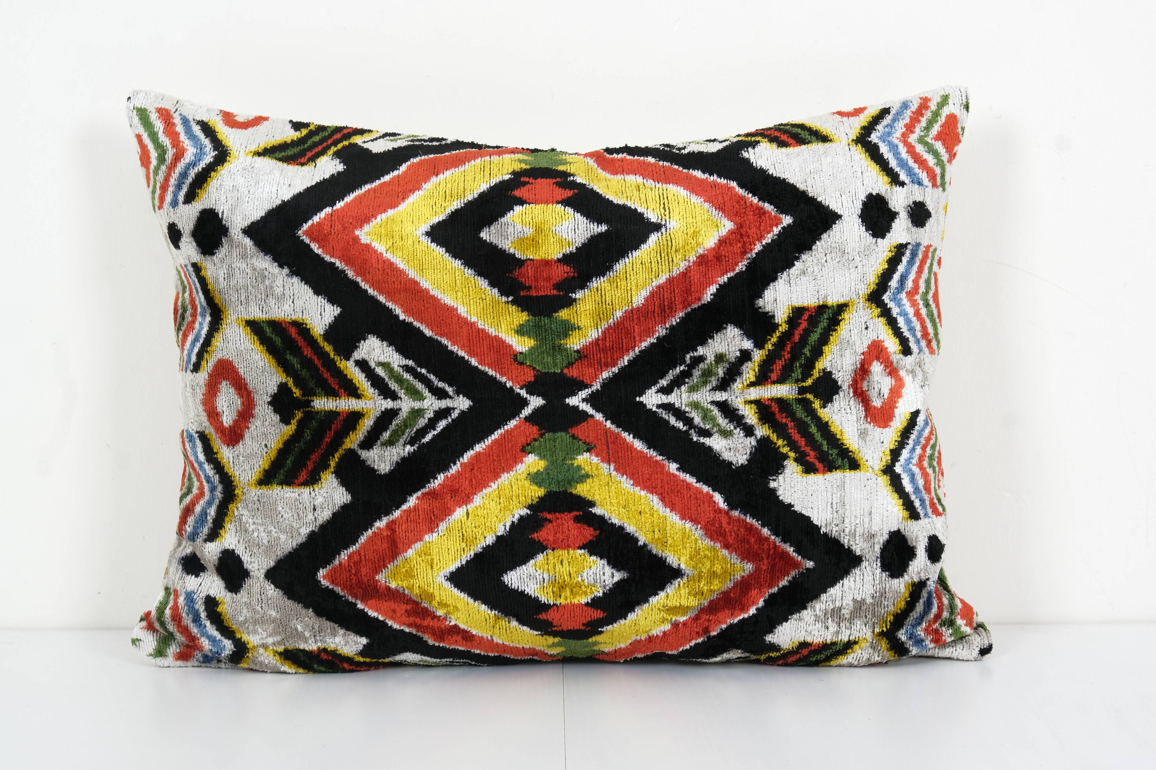 Ikat velvet pillow - red and yellow silk velvet pillow cover - ethnic designer ikat pillow