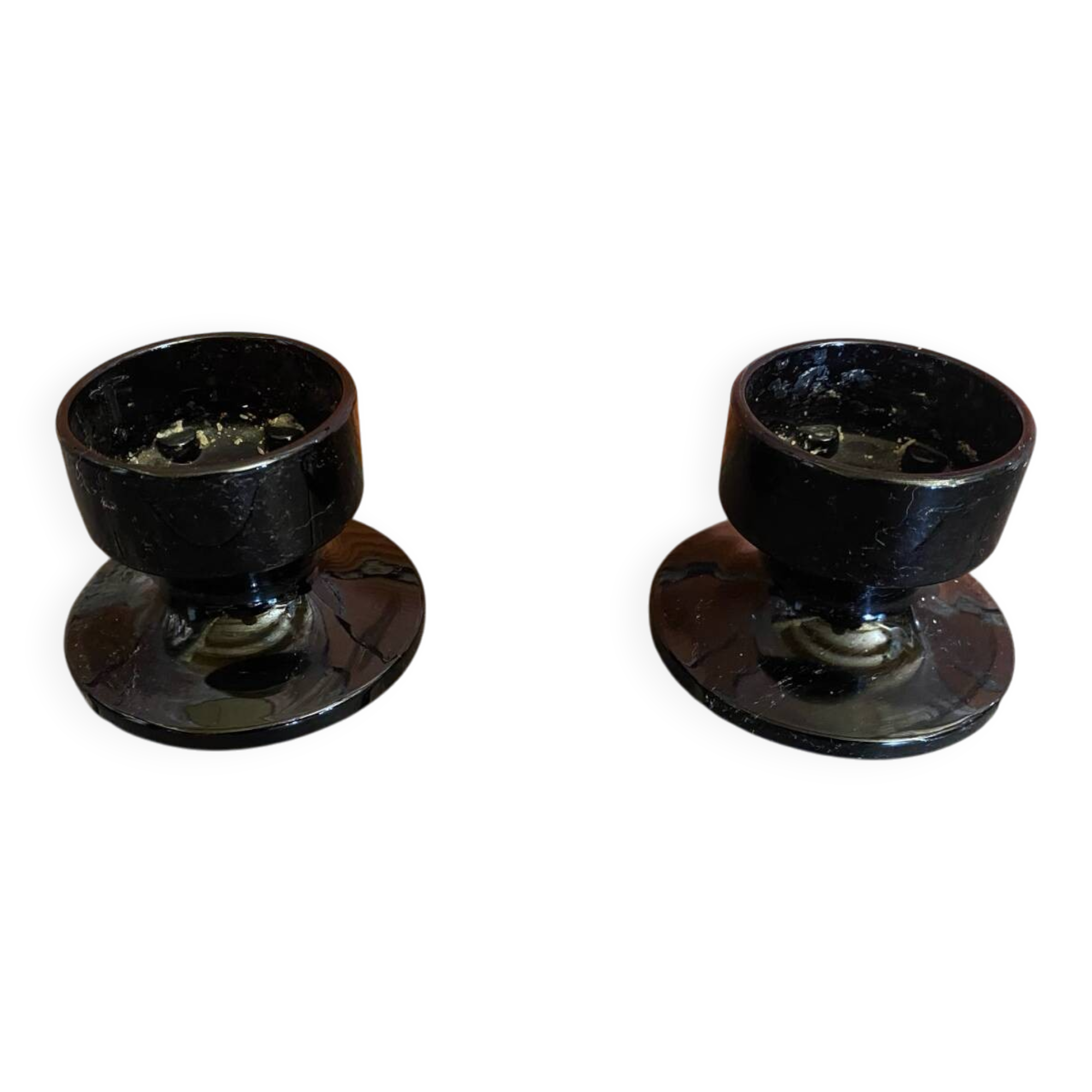 Pair of Vintage 1970s Space Age Black Opaline Candle Holders