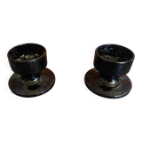 Pair of Vintage 1970s Space Age Black Opaline Candle Holders