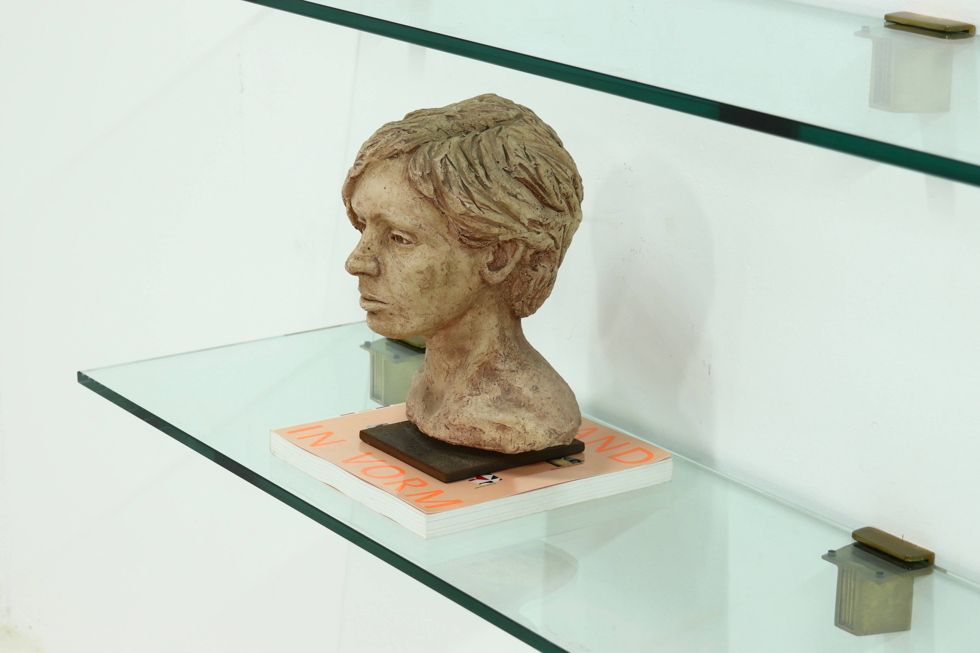 Rare Large Peter Ghyczy Brass and Glass Wall-Mounted Shelving Unit 1970s