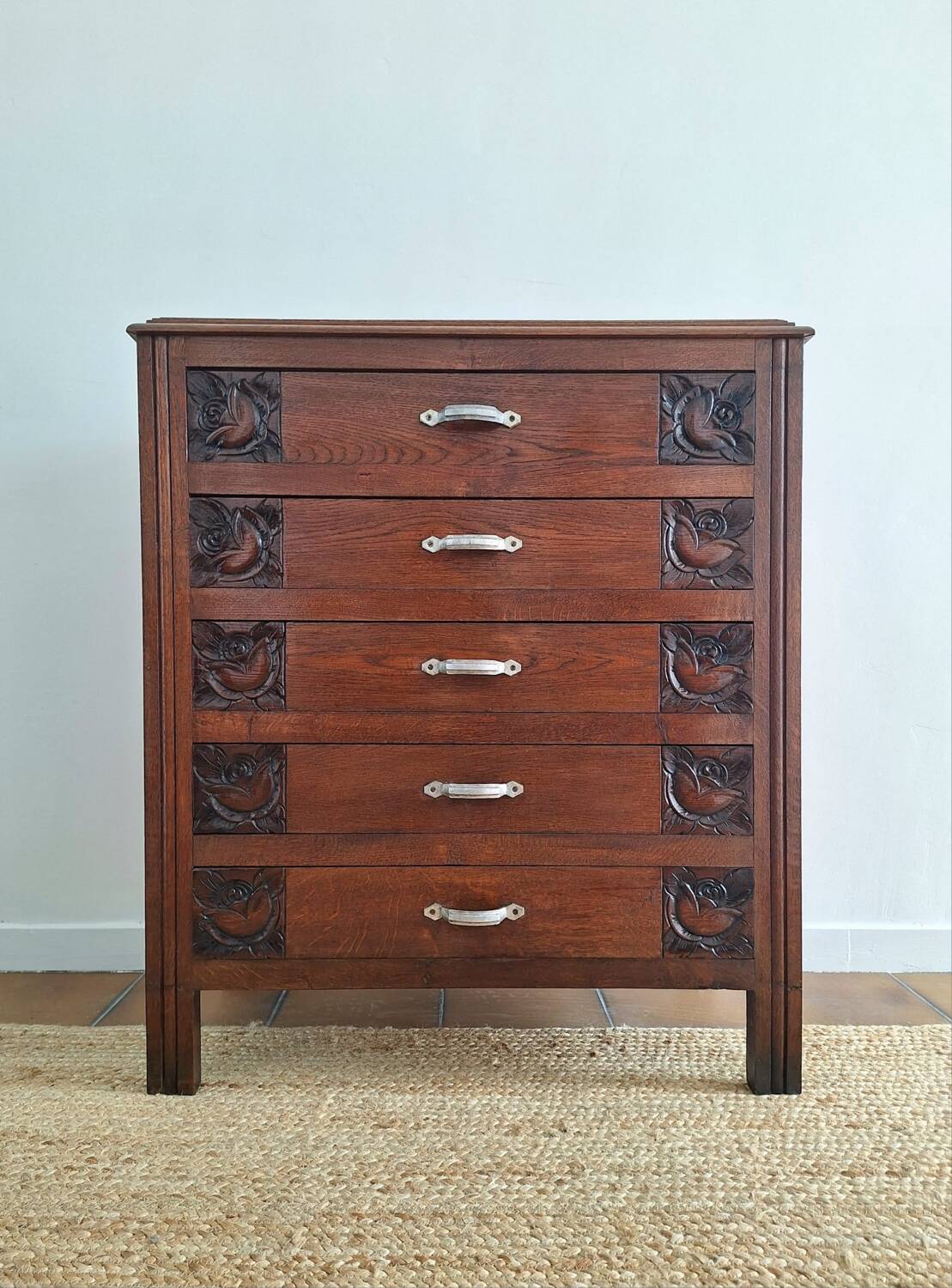 Commode art déco plateau bois, meuble ancien vintage