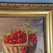 Nature morte aux cerises & pêches huile sur toile 59x50 cm