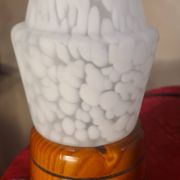 three Scandinavian bedside lamps, turned wood and glass, Clichy 20x9, electric ok