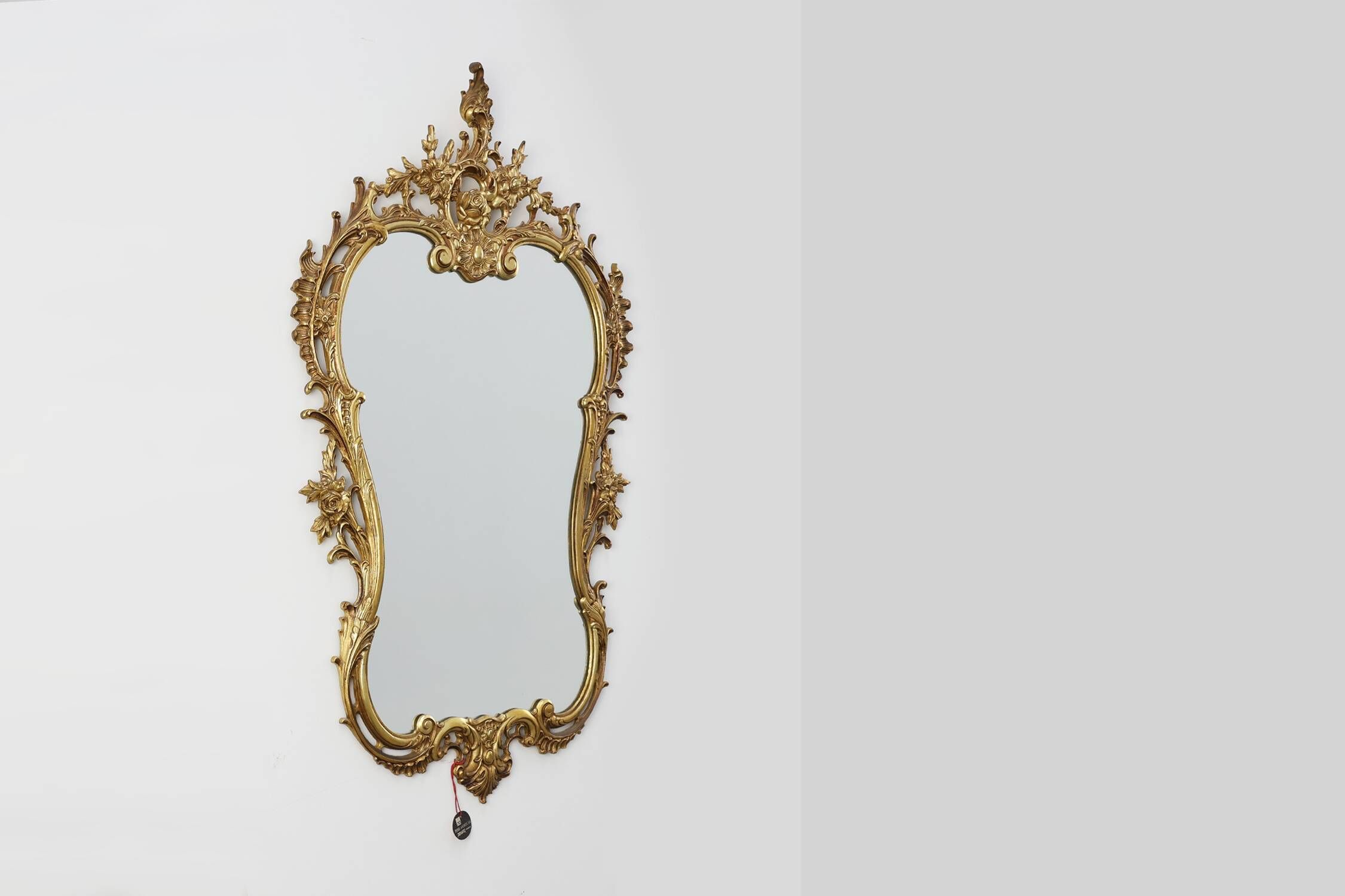 20th Century Ornate metal Louis XVI Wall Mirror with rococo Flourishes, Fra