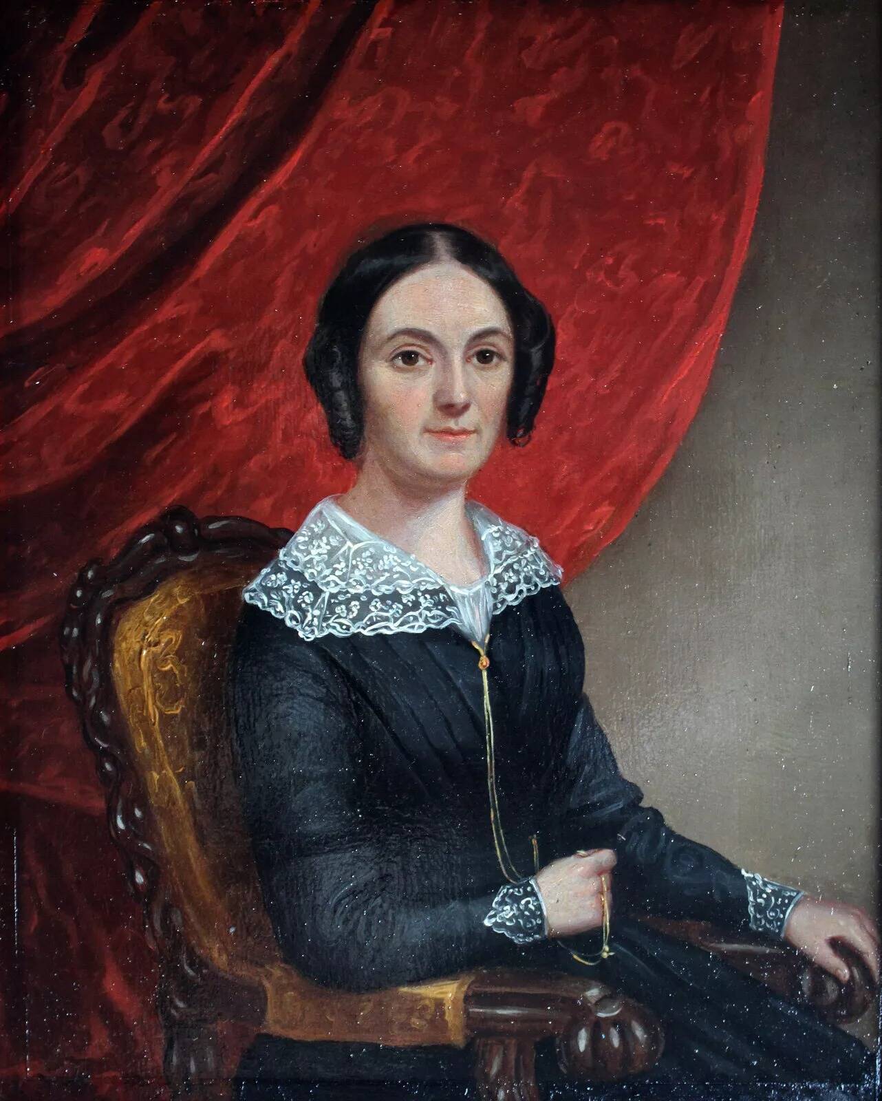 19th Century Antique Biedermeier Young Lady Miniature Portrait Painting