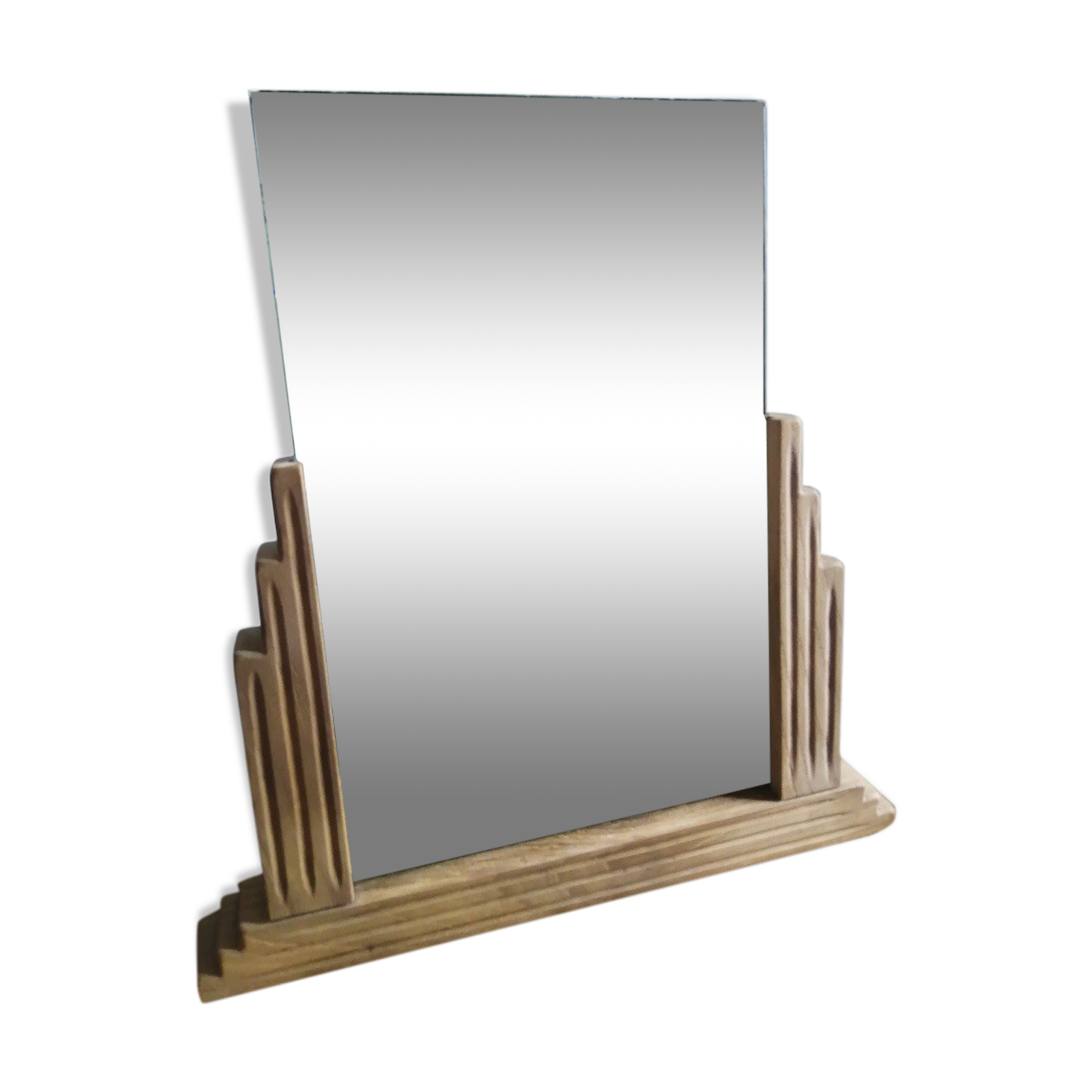Miroir art déco bois et verre 48 cm h / 45 cm l.