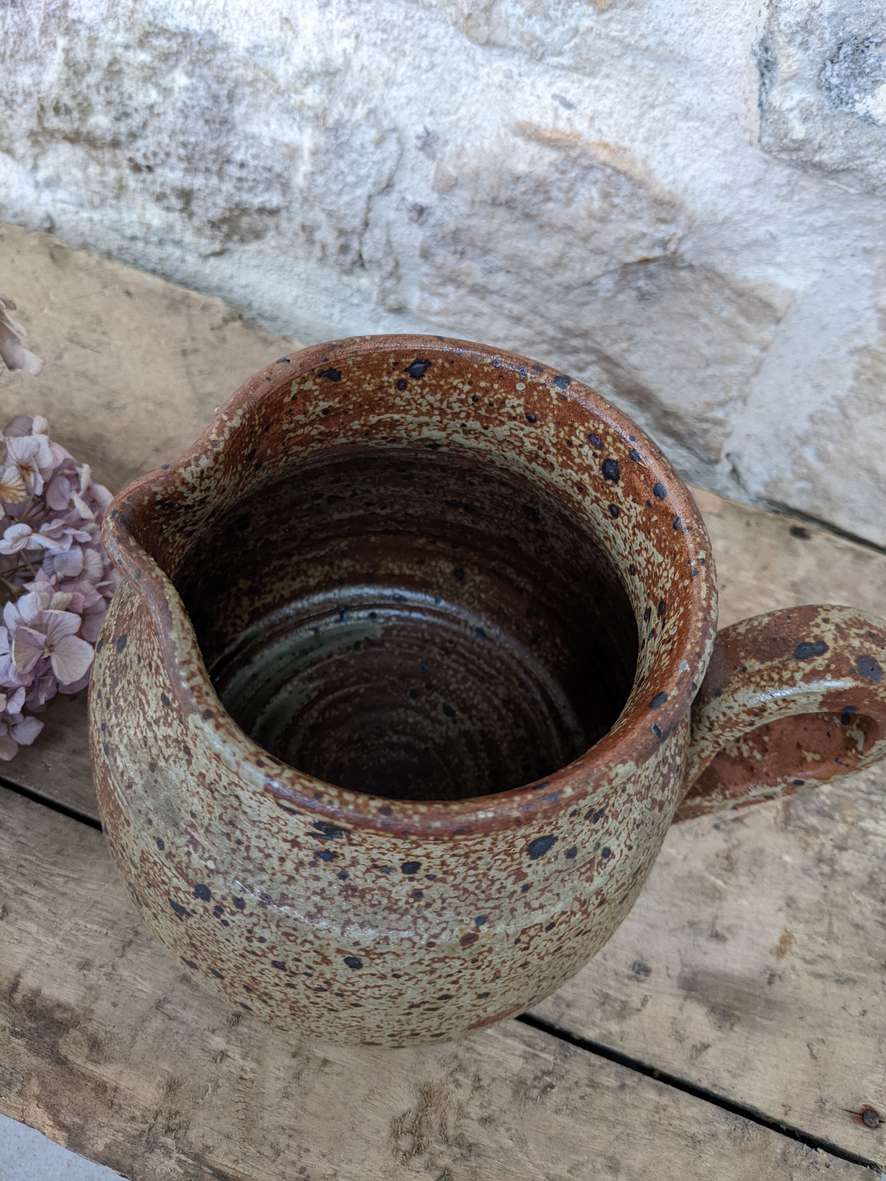 Pitcher jug carafe vase stoneware pyrite vintage Baudat pottery
