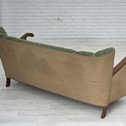 1950s, Danish 3-seater sofa, green/beige furniture wool fabric, oak wood.