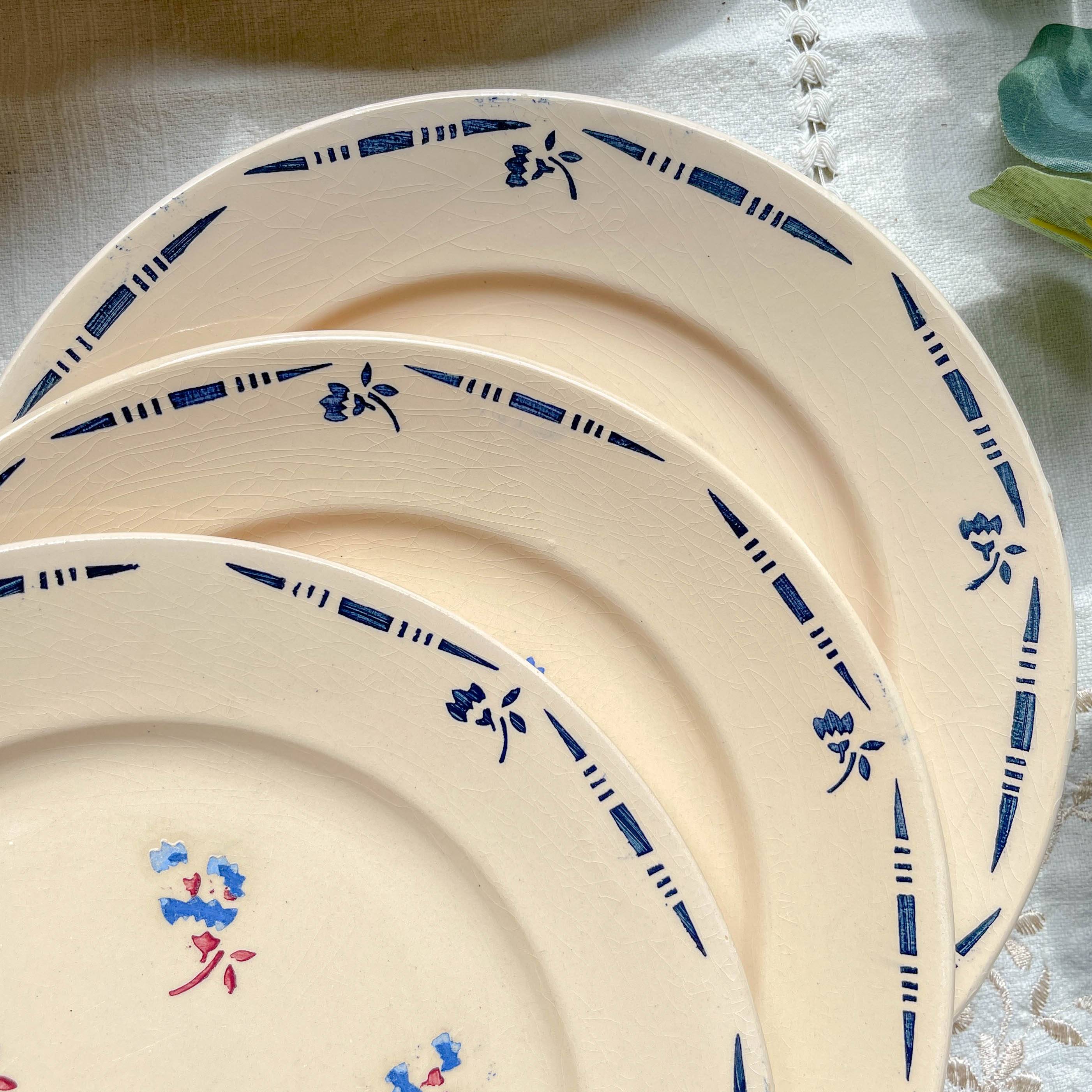 6 vintage K&G Luneville "Flore" porcelain dinner plates, 1950s, small blue flowers