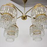 1950s, vintage crystal brass chandelier, železnobrodské sklo,czechoslovakia