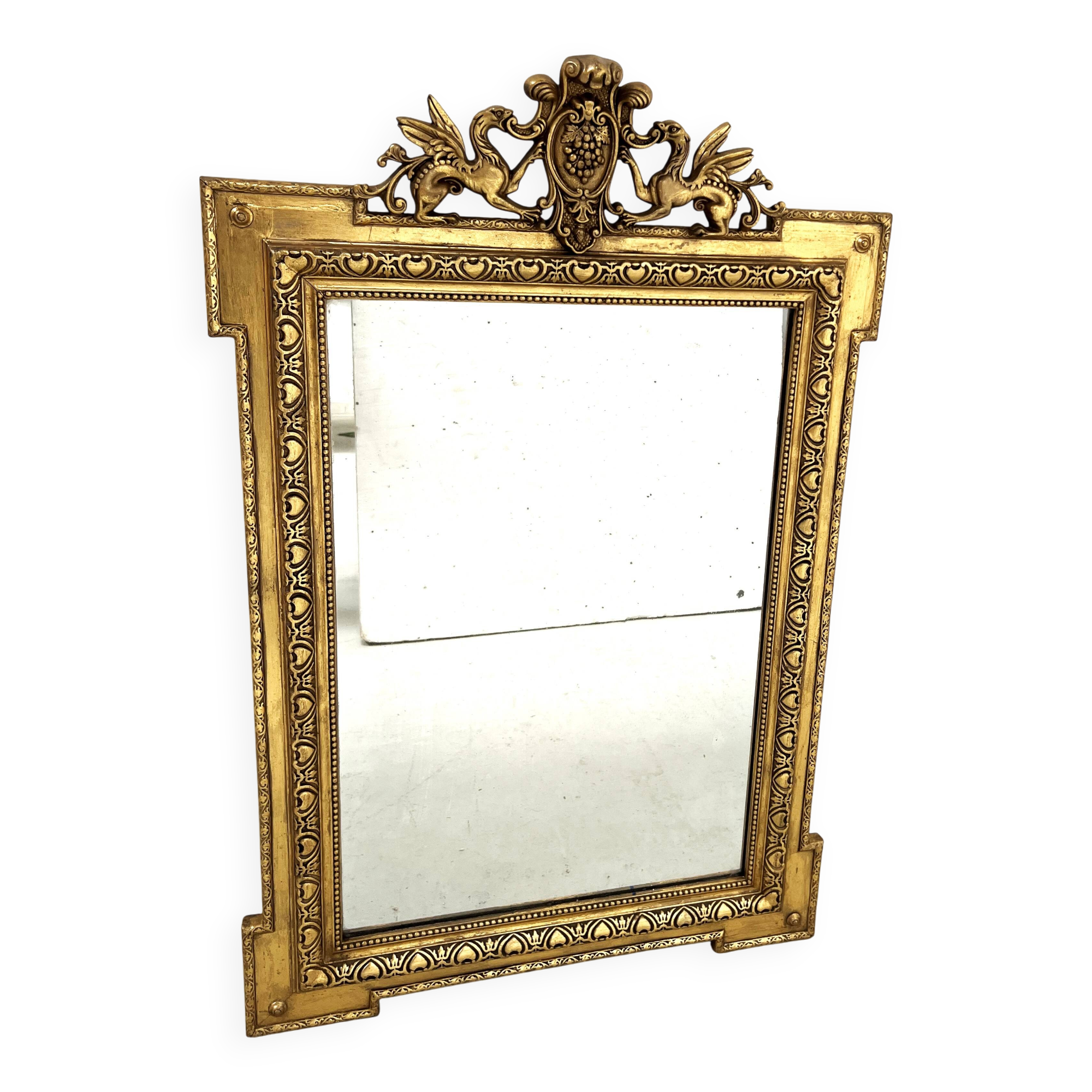 Louis XVI style mirror in wood and gilded stucco, 19th century