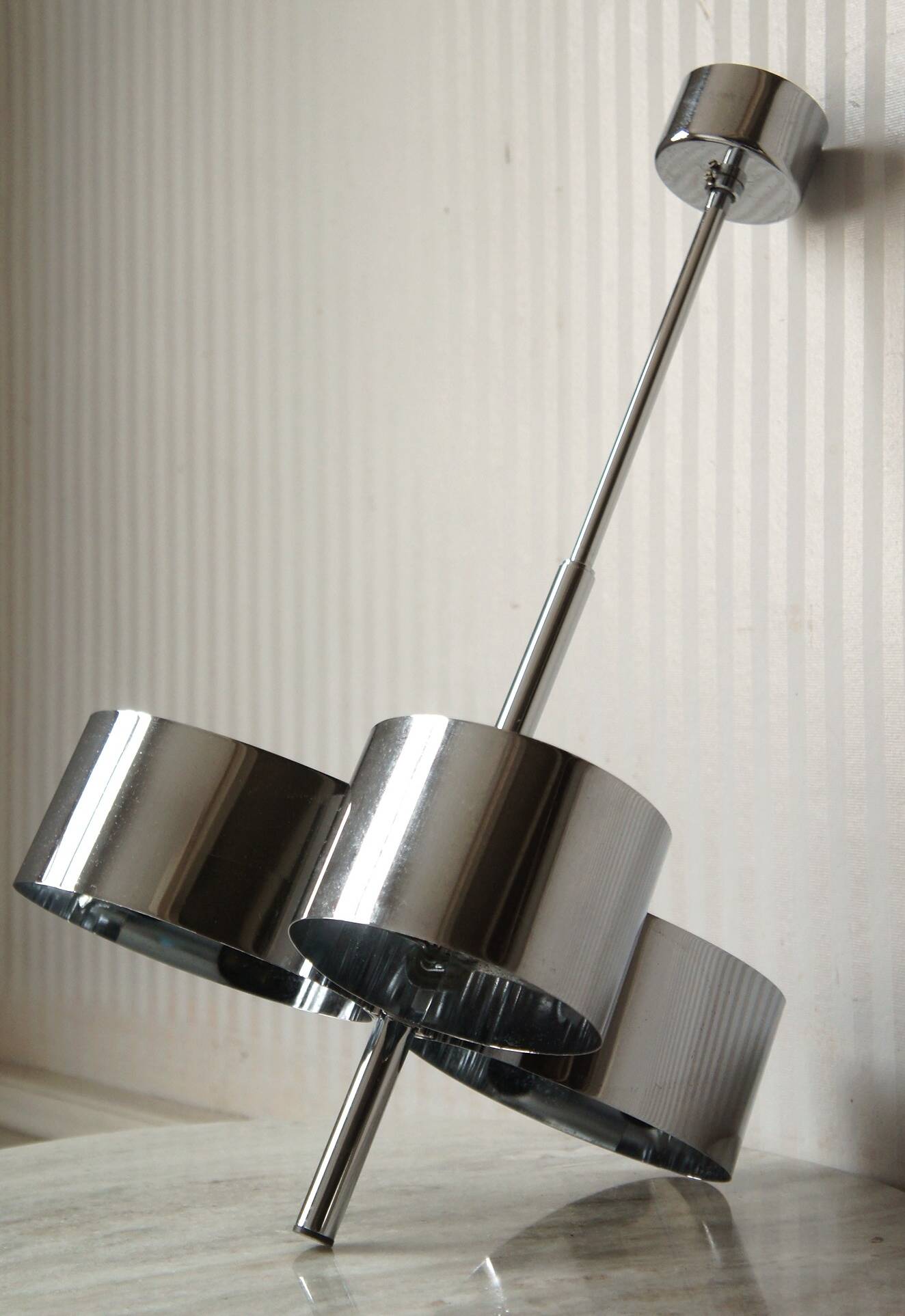 Amilux, 1970, "space age" chandelier in chrome stainless steel