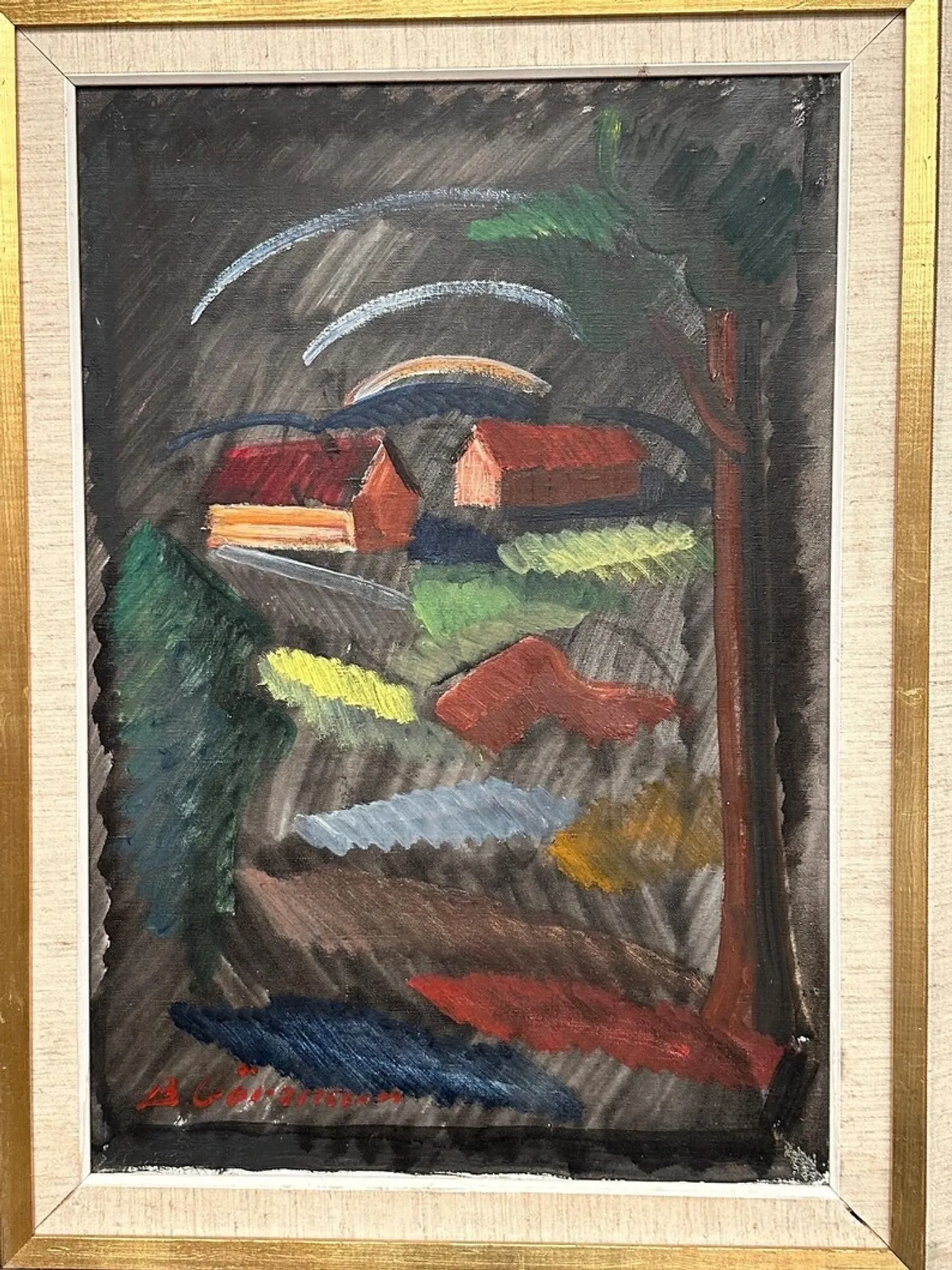 Large Original Swedish Oil on Canvas – “Landscape” by Bror Göransson – Signed – Vintage & Framed – 83 × 63 cm (32.7" × 24.8")