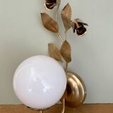 Vintage wall lamp in gold metal and white opaline