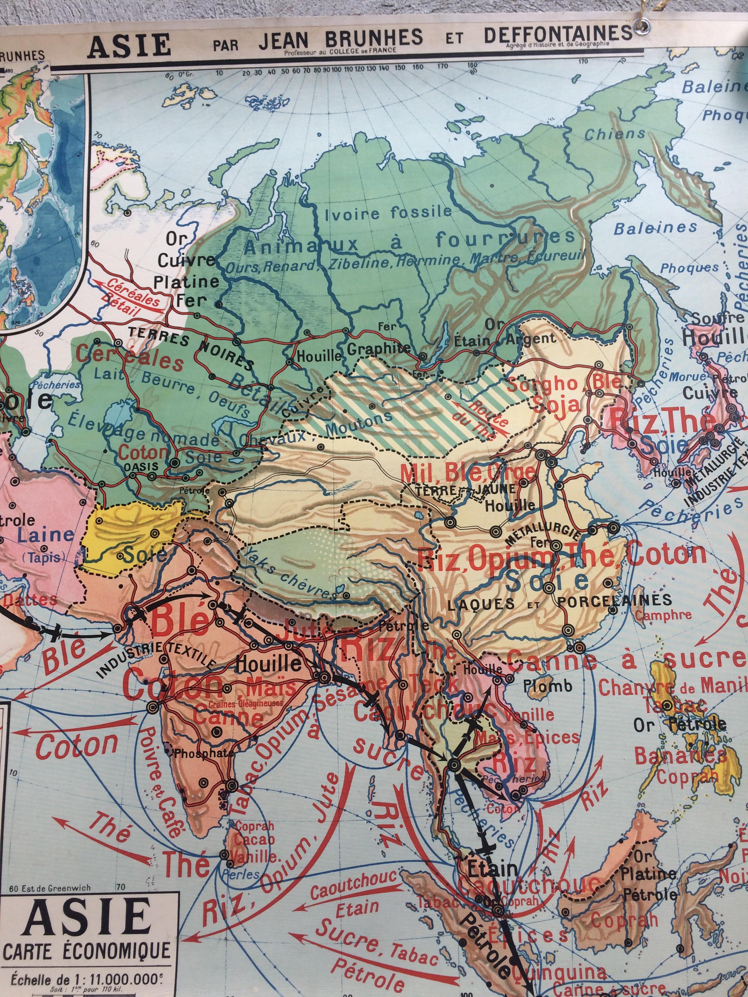 Map of old cardboard school Asia Jean Brunhes Deffontaines