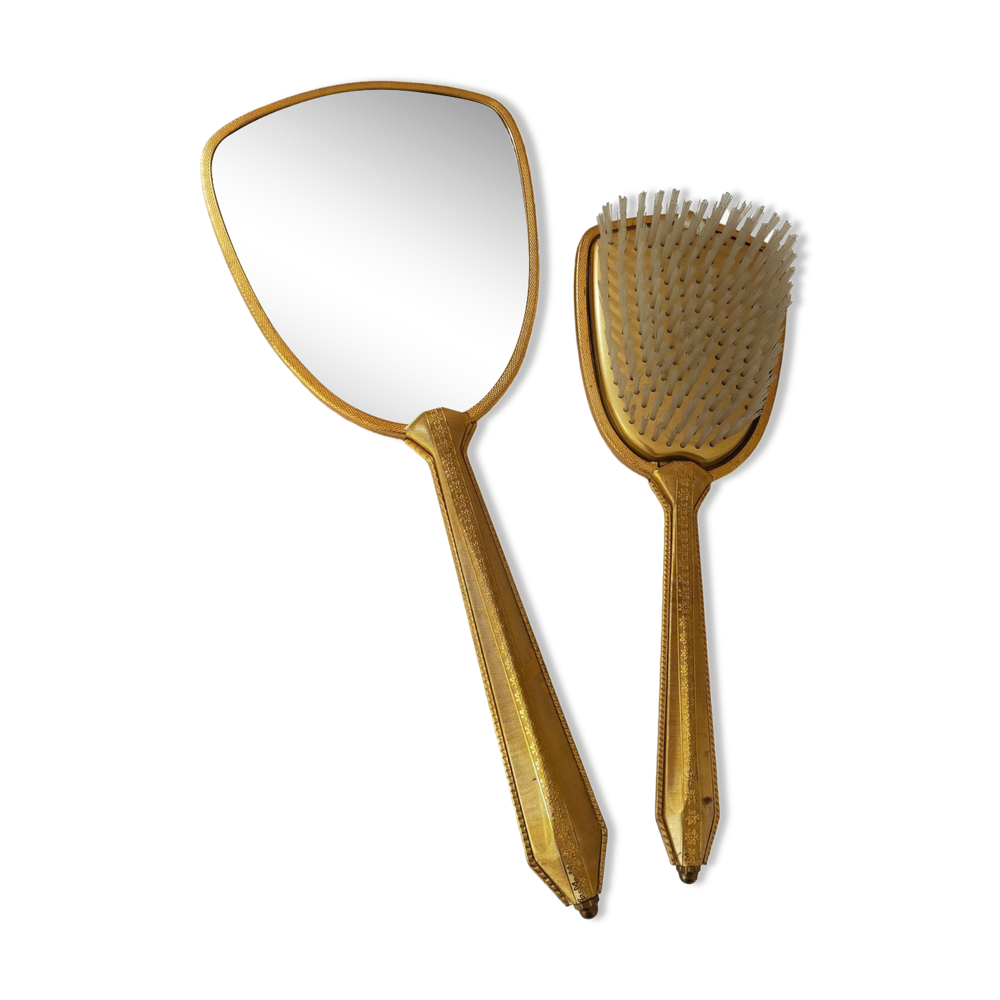 Vintage handheld mirror and hairbrush vanity set