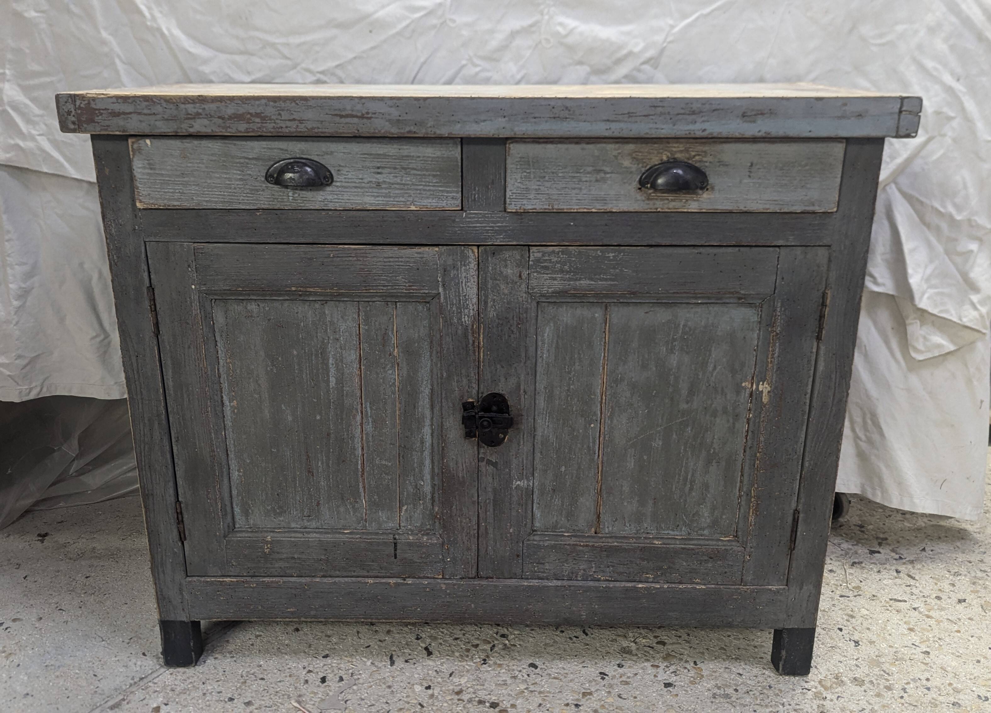 Old Parisian chopping block buffet with vintage shabby patina