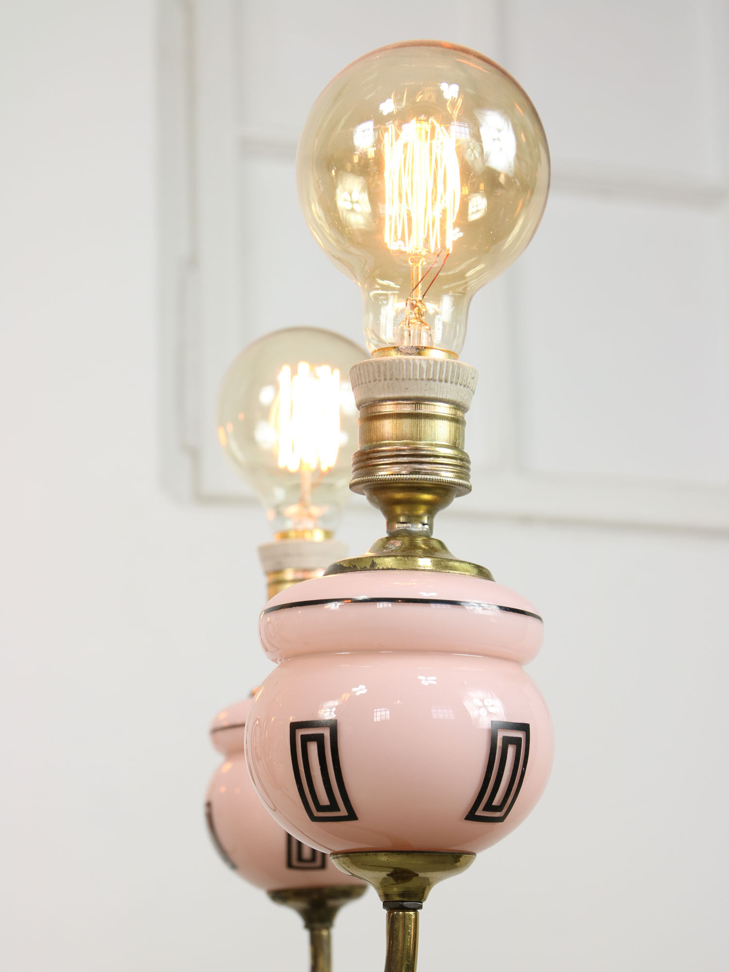 Mid-century brass and glass chandelier