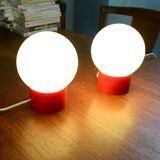 Pair of bedside lamps in opalinec, 70s