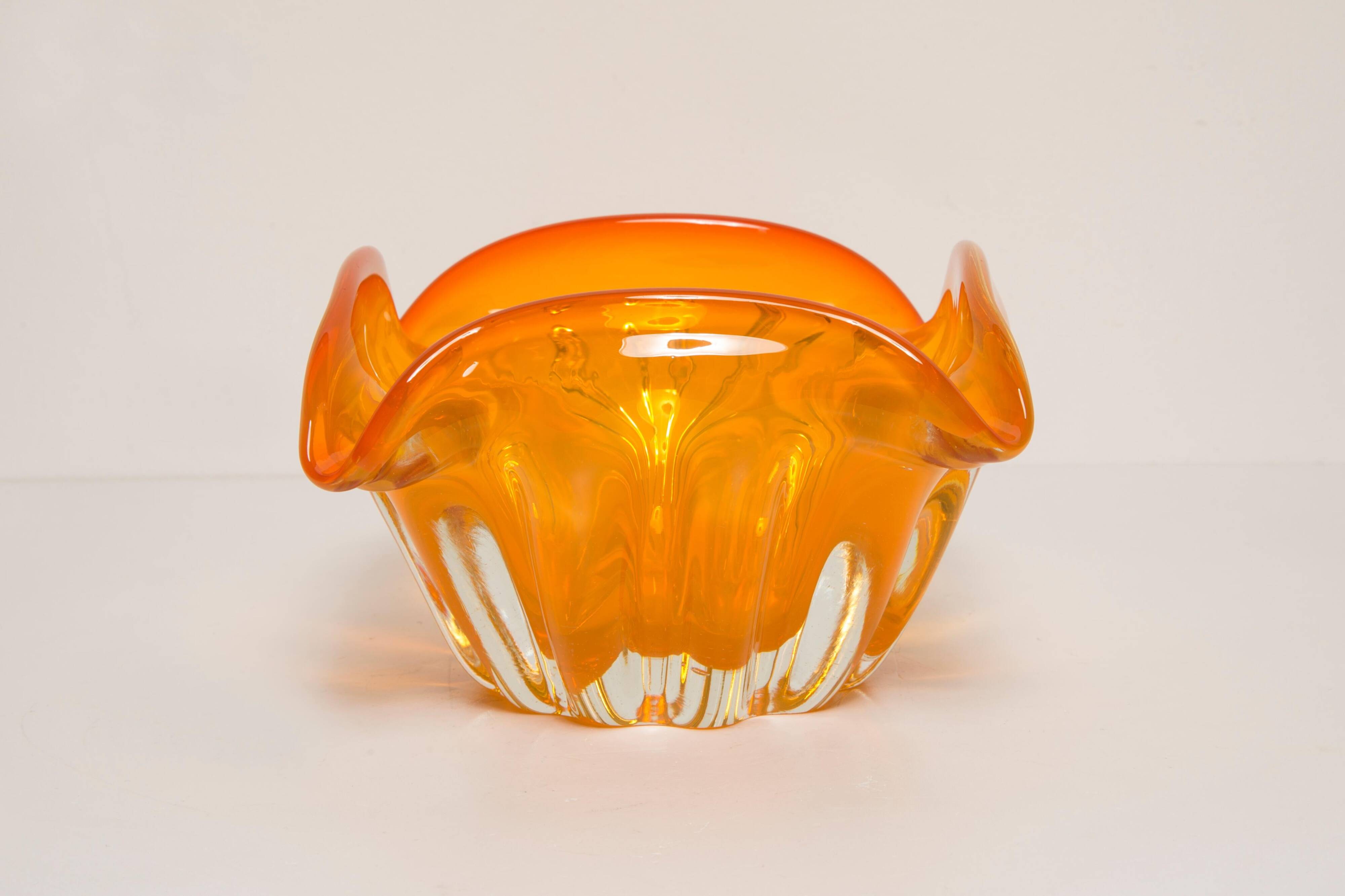 Mid-Century Orange Murano Glass Ashtray, Italy, 1970s