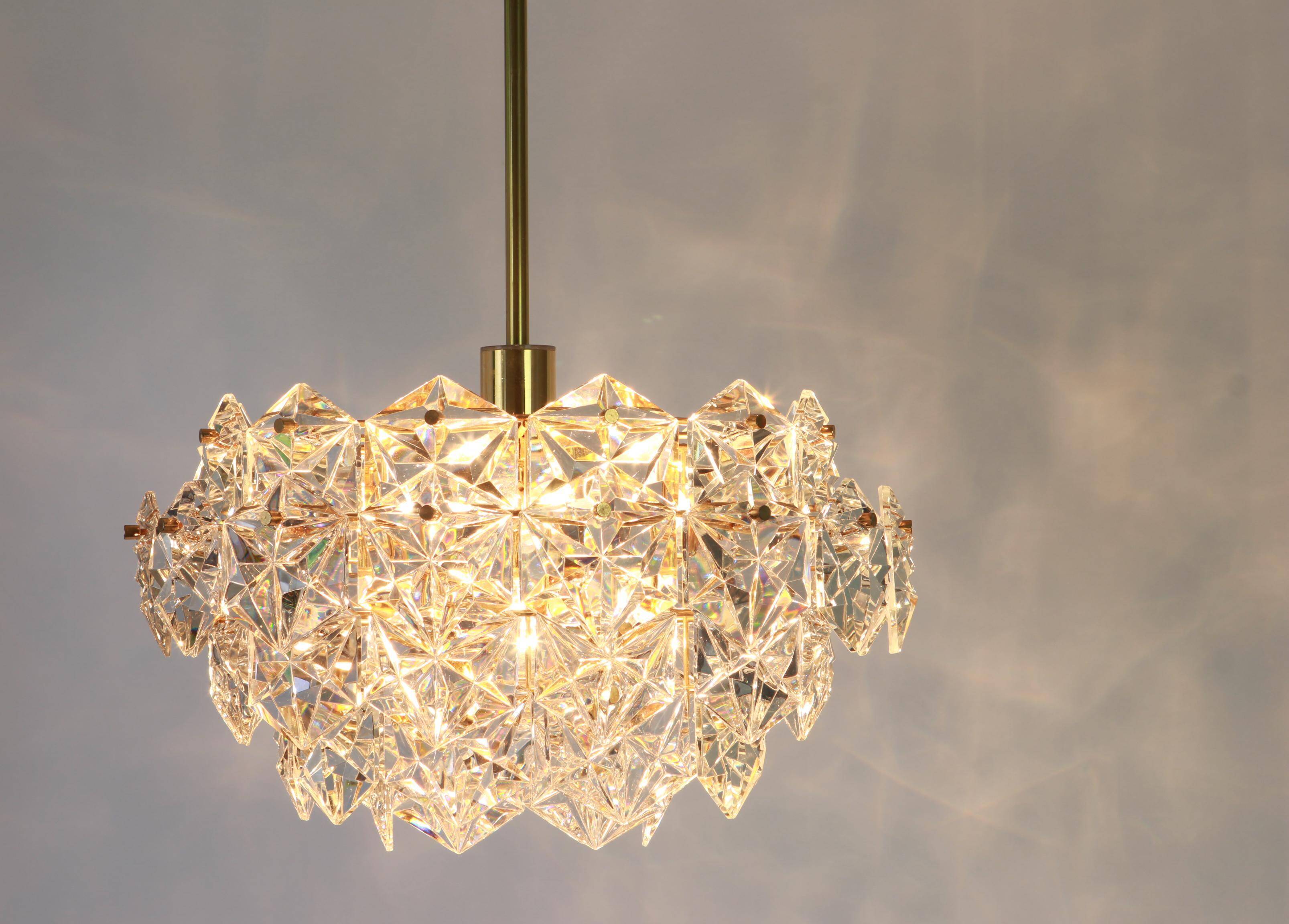 Brass and crystal glass chandelier by Kinkeldey, Germany, 1970s.