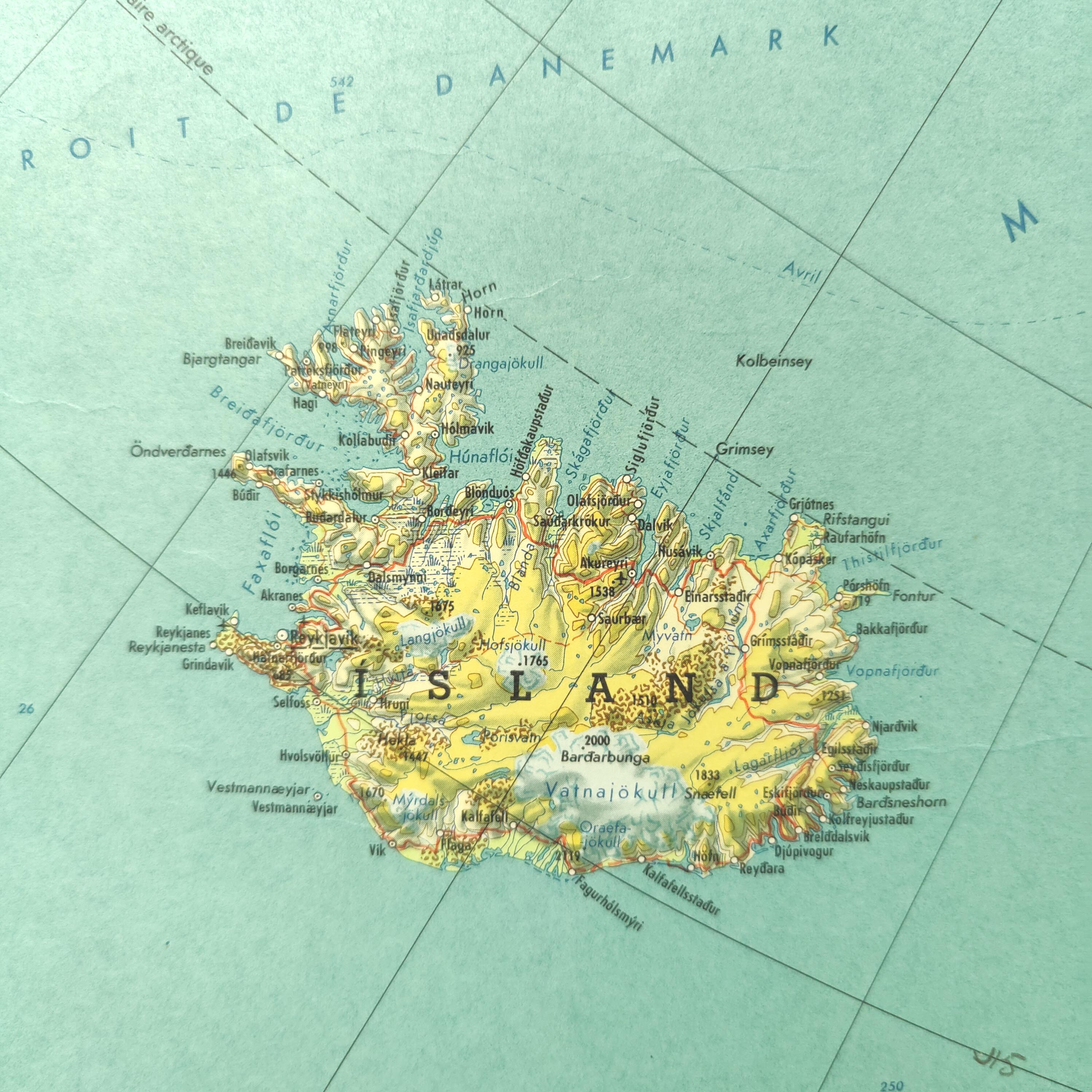 Vintage Map Iceland Greenland Canada 1968