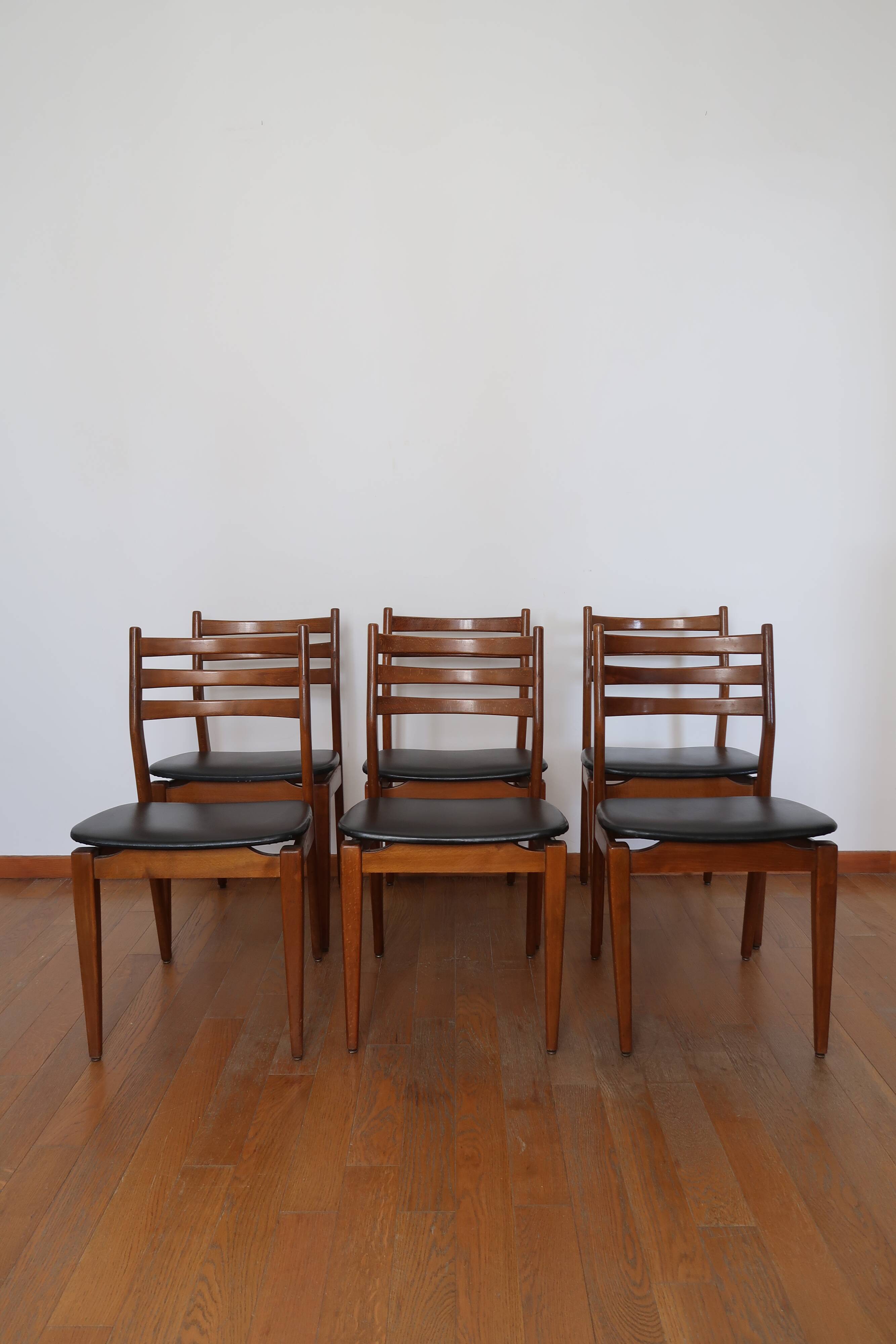 6 Scandinavian beech skai chairs