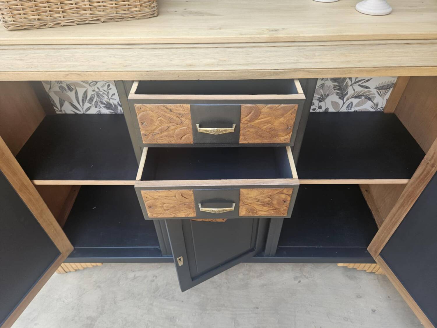 Black and wood art deco sideboard