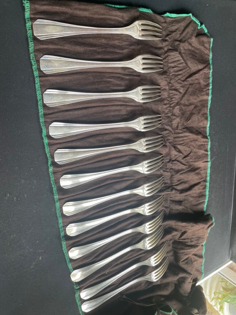 12 Christofle table forks model Boreal – Silver metal – Art Deco
