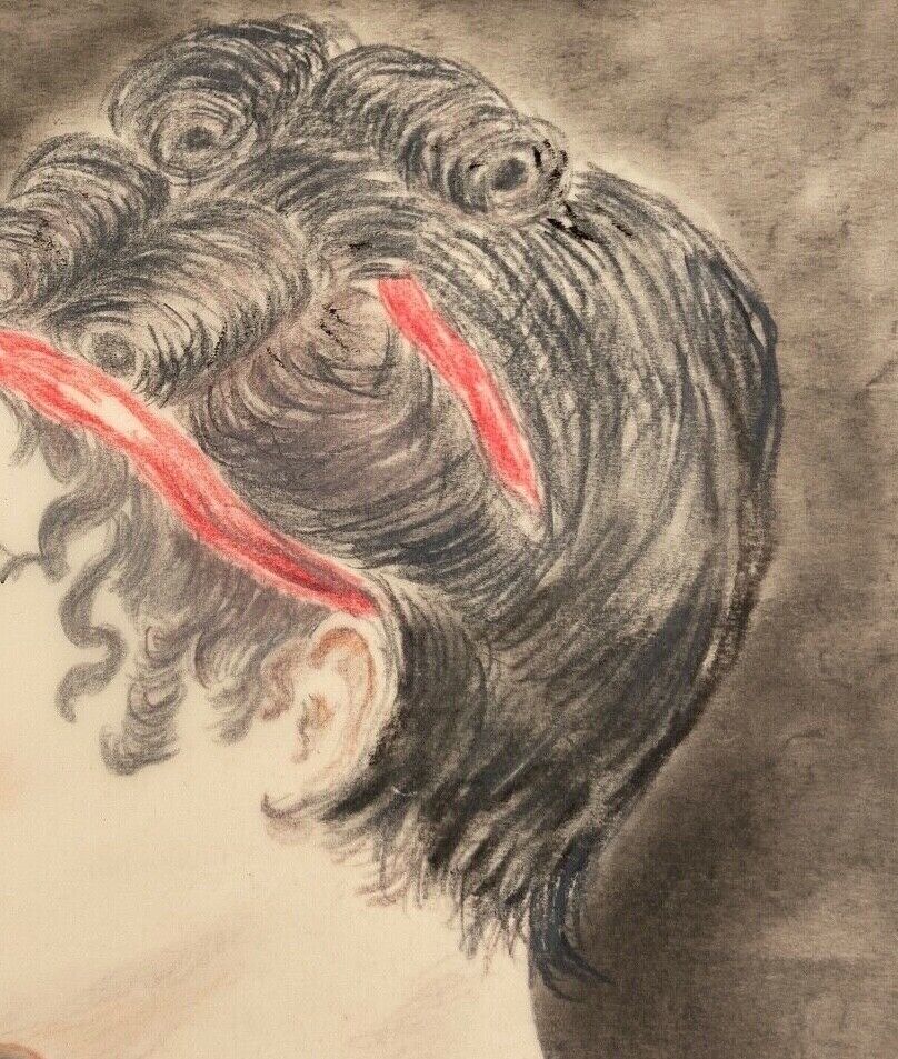 Aquarelle sur papier calque portrait femme travail debut xxe cadre dore