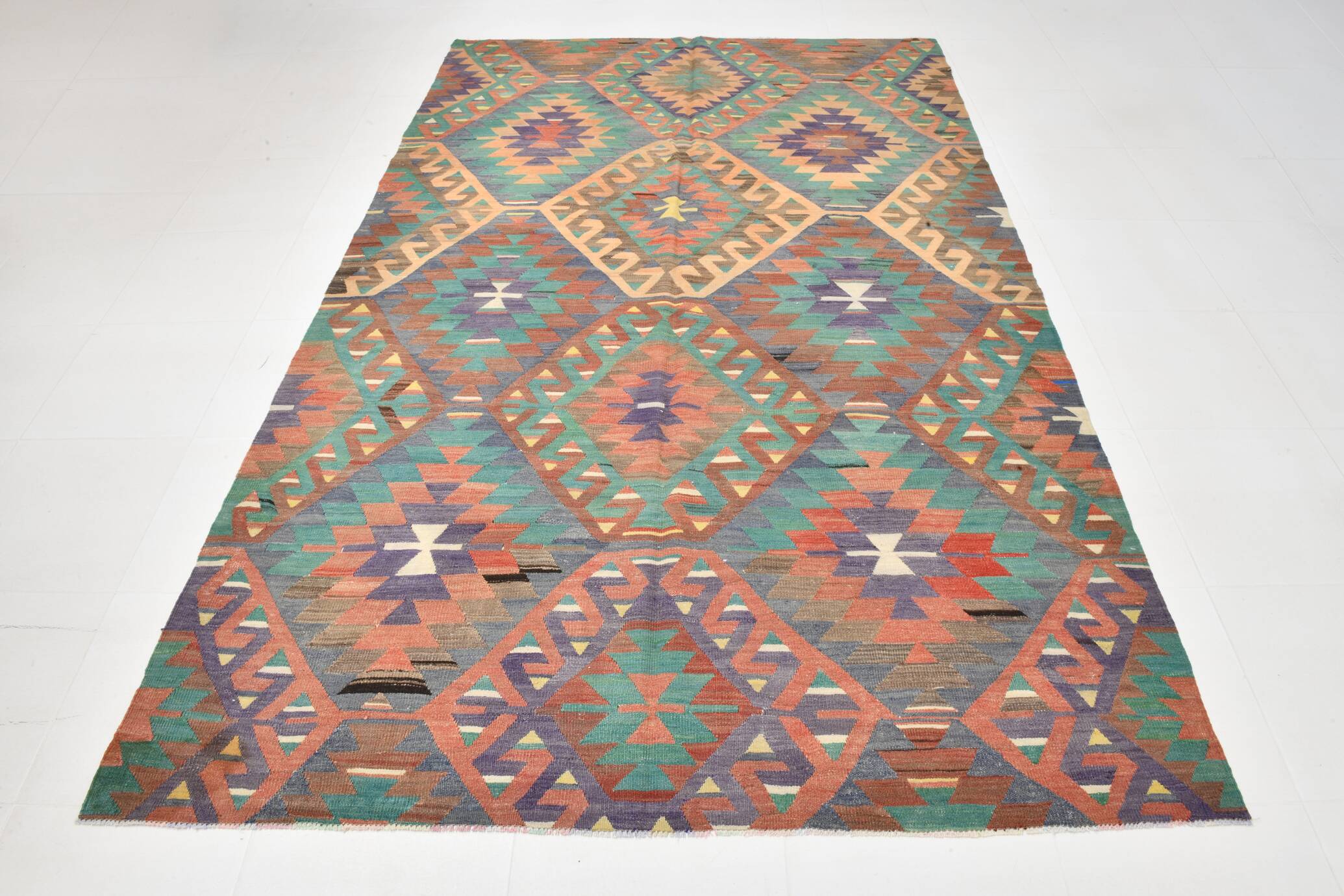 Multicolor Geometric Style Designer Kilim Rug, 181x291 Cm (5'11"x9'7" ft)