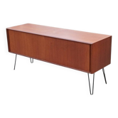 Vintage low sideboard with sliding doors and hairpin legs.